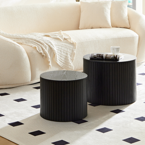 Round Nesting Coffee Table Set, 2 Pieces, Black