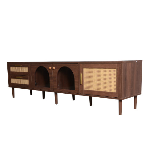 Rattan LED TV Stand for TVs up to 80 in, Dark Brown