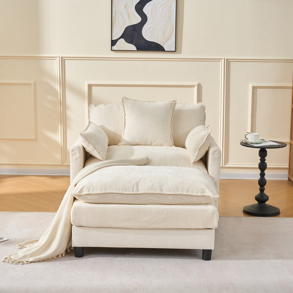 Chenille Club Chair with Ottoman, Beige