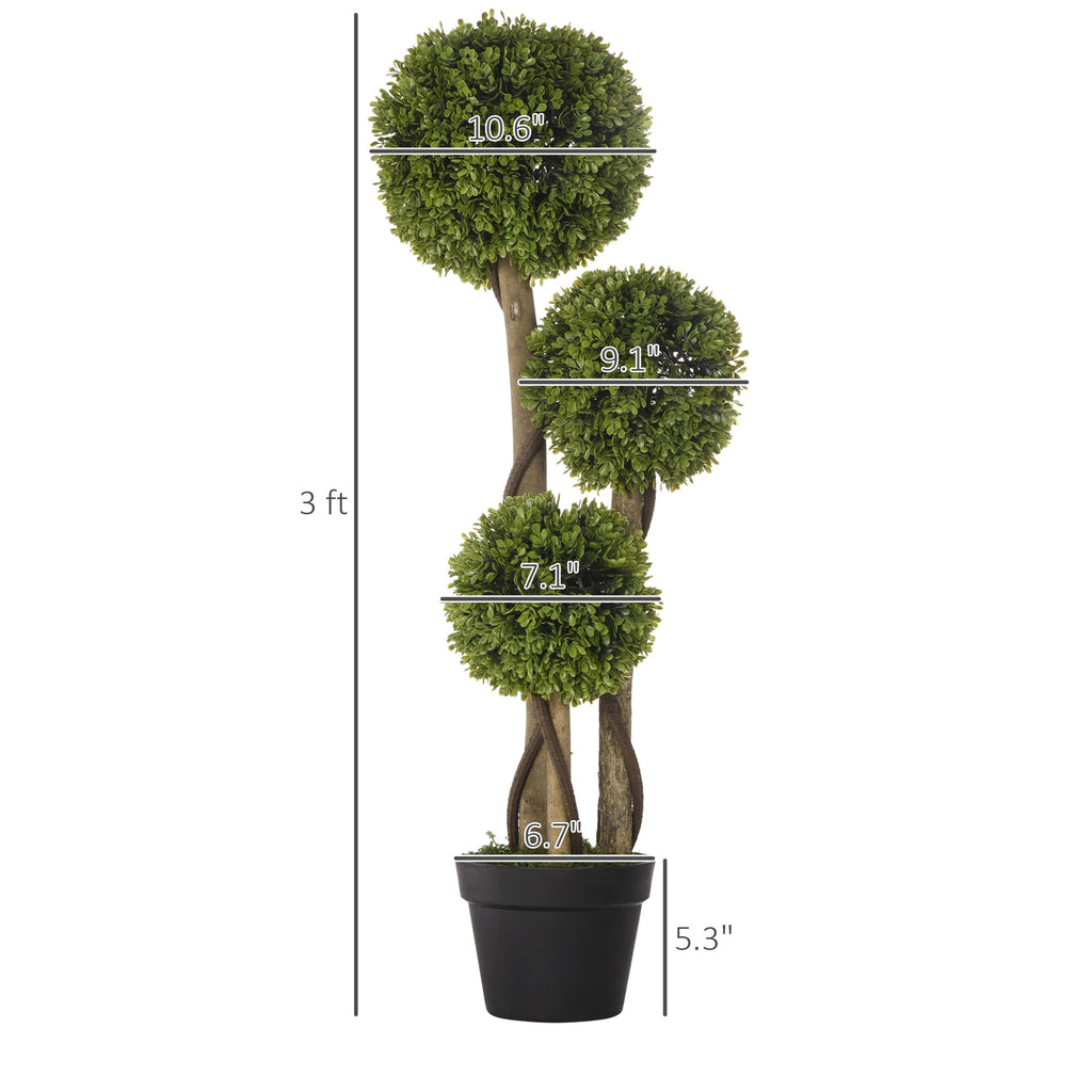 35.5-Inch Artificial Ball Boxwood Topiary, Light Green