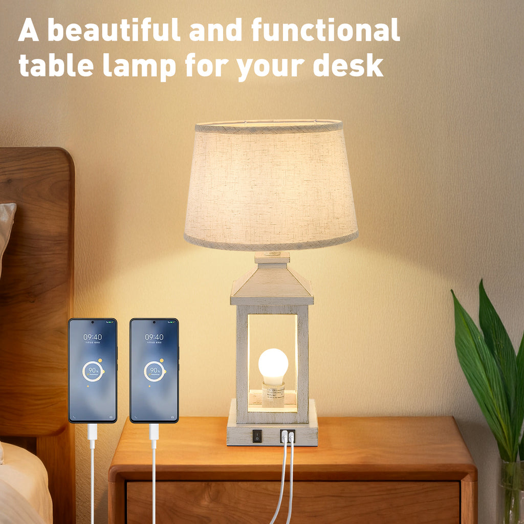 20.5-Inch Industrial Table Lamps with USB Ports, Set of 2