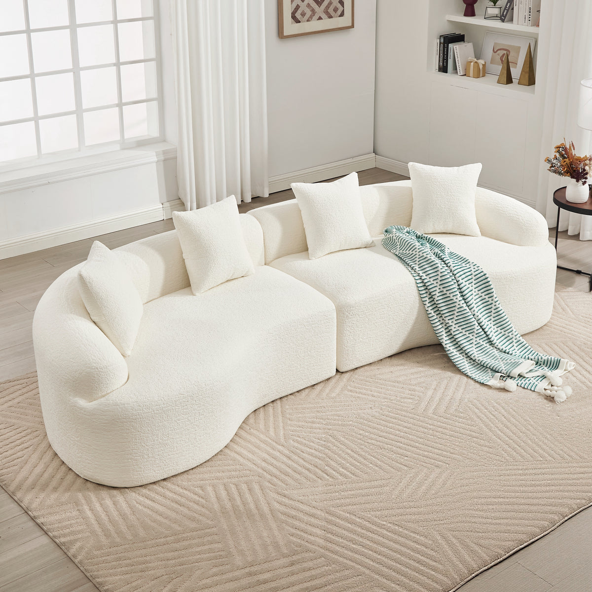 110-Inch Curved Chenille Compression Sectional, White