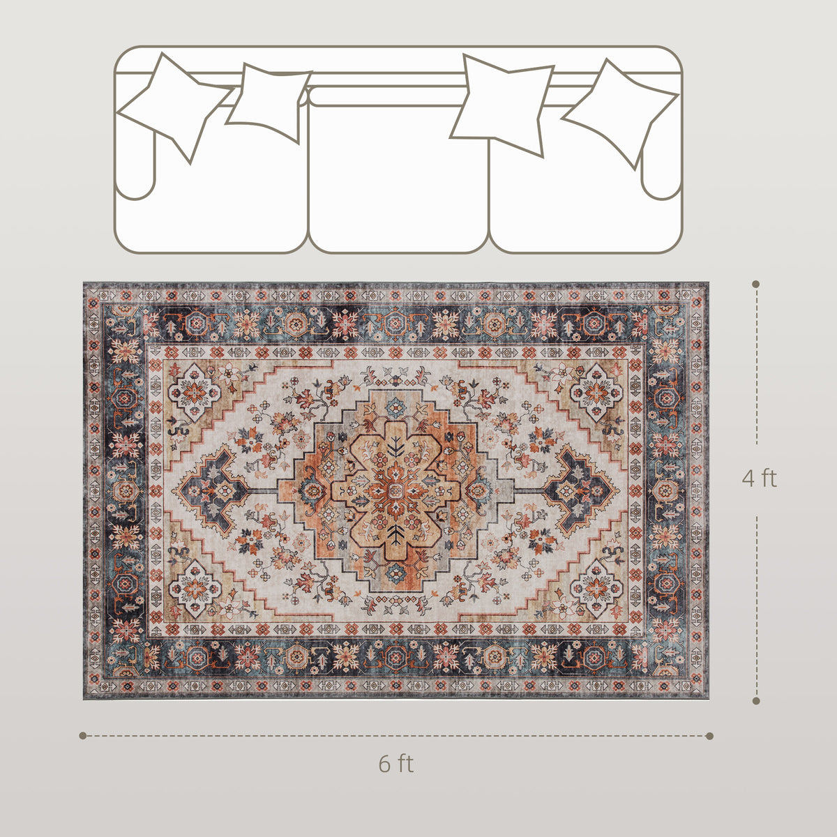 Boho Medallion Area Rug, 4 x 6 ft, Tawny Brown