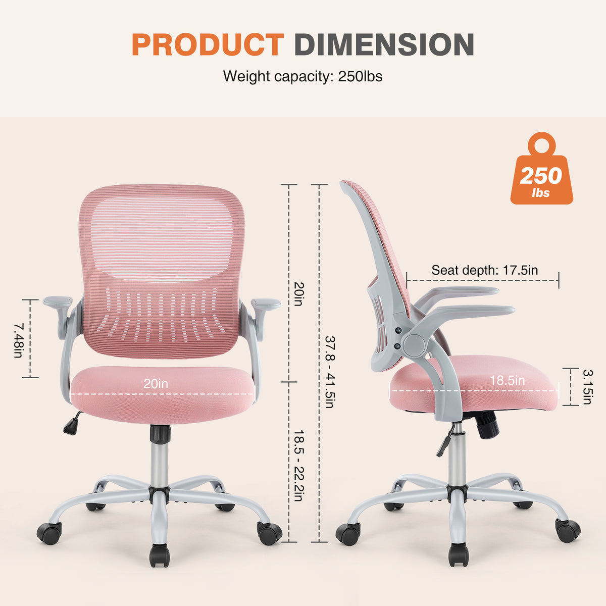Tall Drafting Office Chair with Foot Ring, Pink