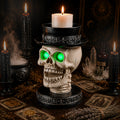 Open-Mouth Skull Candle Holder with Glowing Eyes and Top Hat
