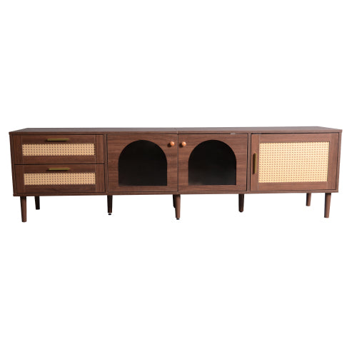 Rattan LED TV Stand for TVs up to 80 in, Dark Brown