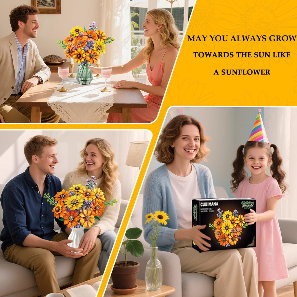 Sunflower Bouquet Building Set with Lights, 1011 Pieces
