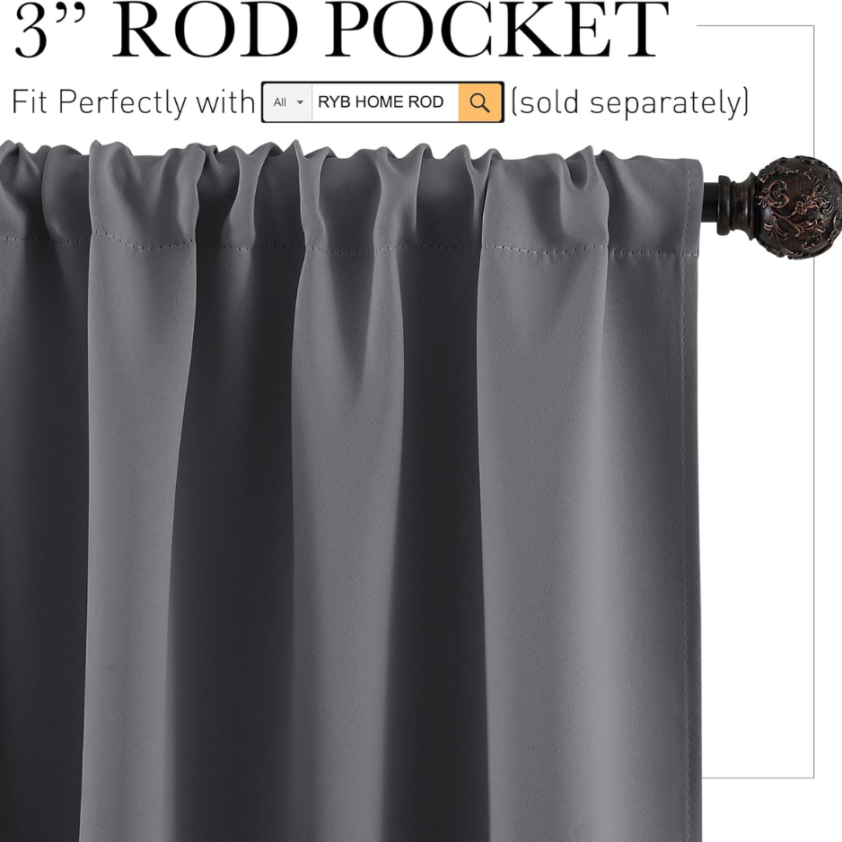 Short Grey Blackout Curtains, 42 x 36-Inch, 2 Panels