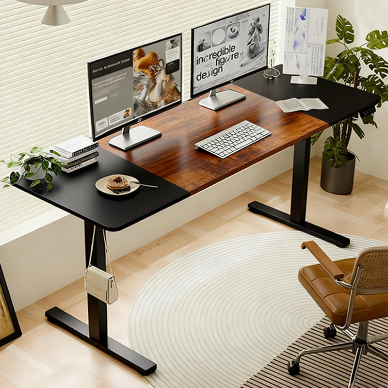 Electric Standing Desk, 55 in, Black and Brown