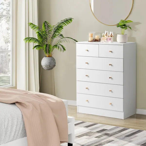 Modern 6-Drawer Dresser, White