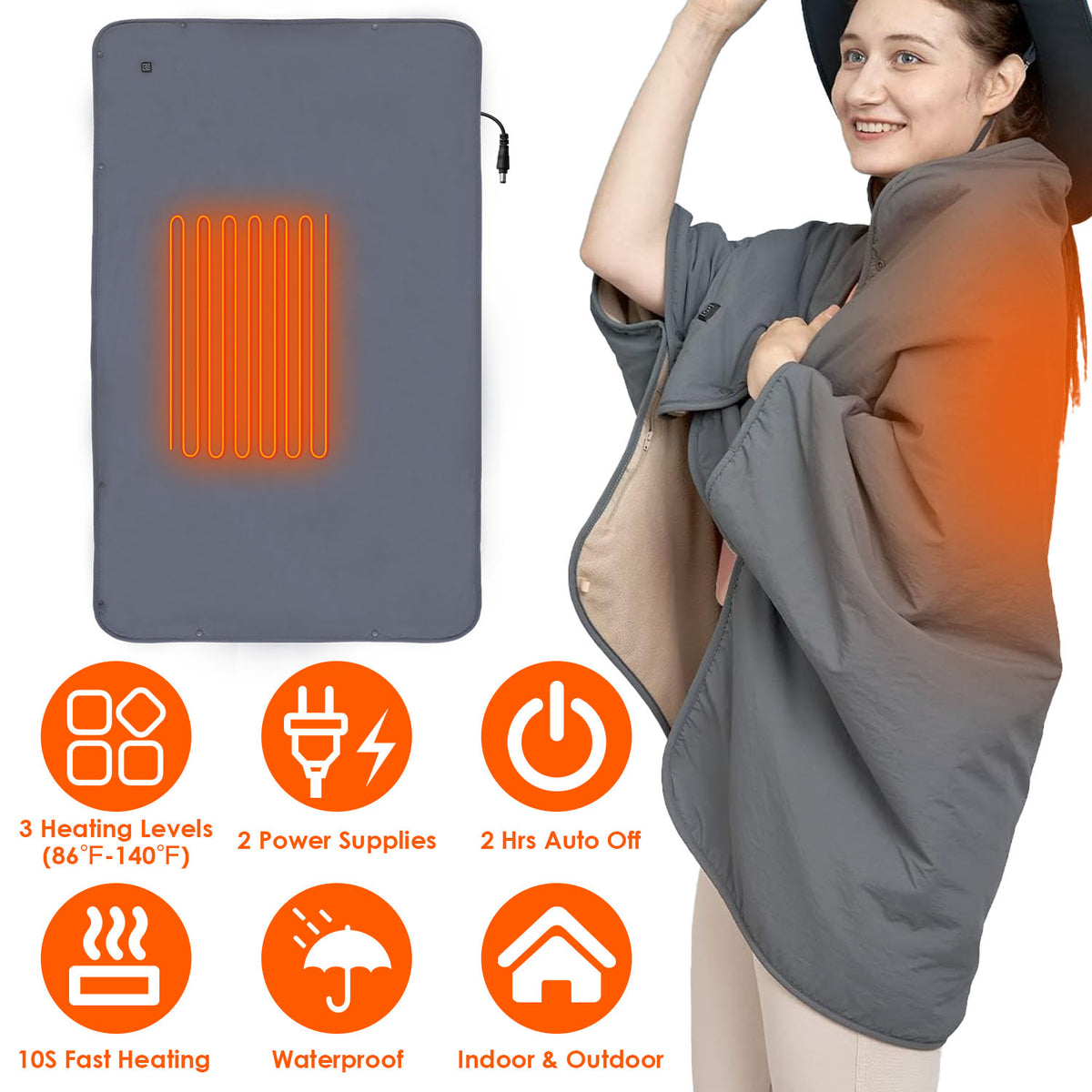 Electric Heated Throw Shawl, 53.5 x 37.8-Inch