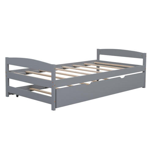 Twin Platform Bed with Trundle, Gray