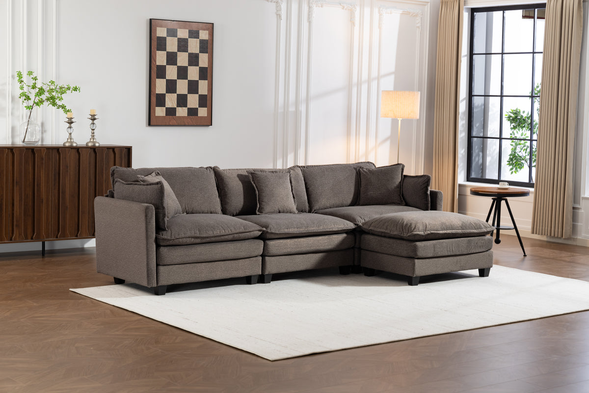 114-Inch Sectional Sofa with Ottoman, Antique Grey