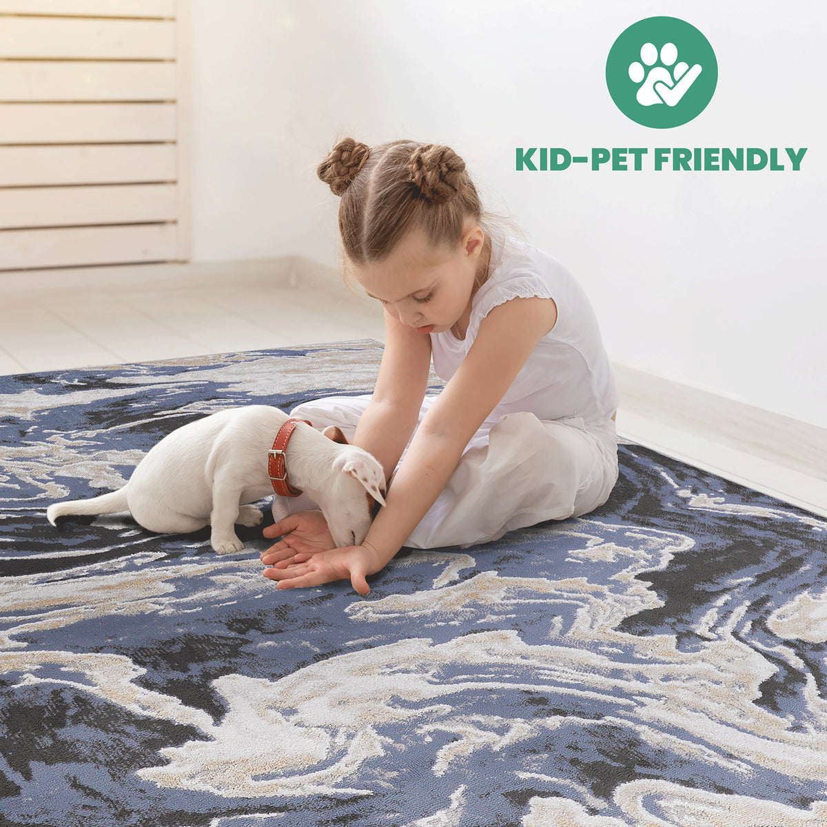 Light Blue Abstract Area Rug, 5 x 7 ft