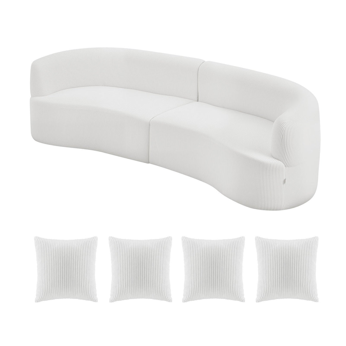 112-Inch Curved Cloud Sectional Sofa, White Corduroy