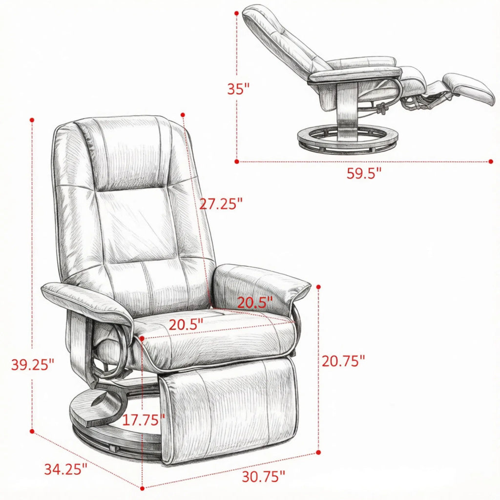 Swivel Recliner with Footrest, Light Brown