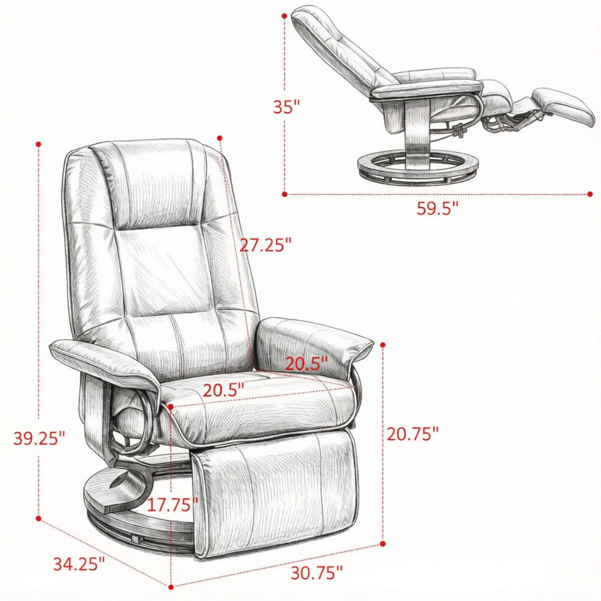 Swivel Recliner with Footrest, Light Brown