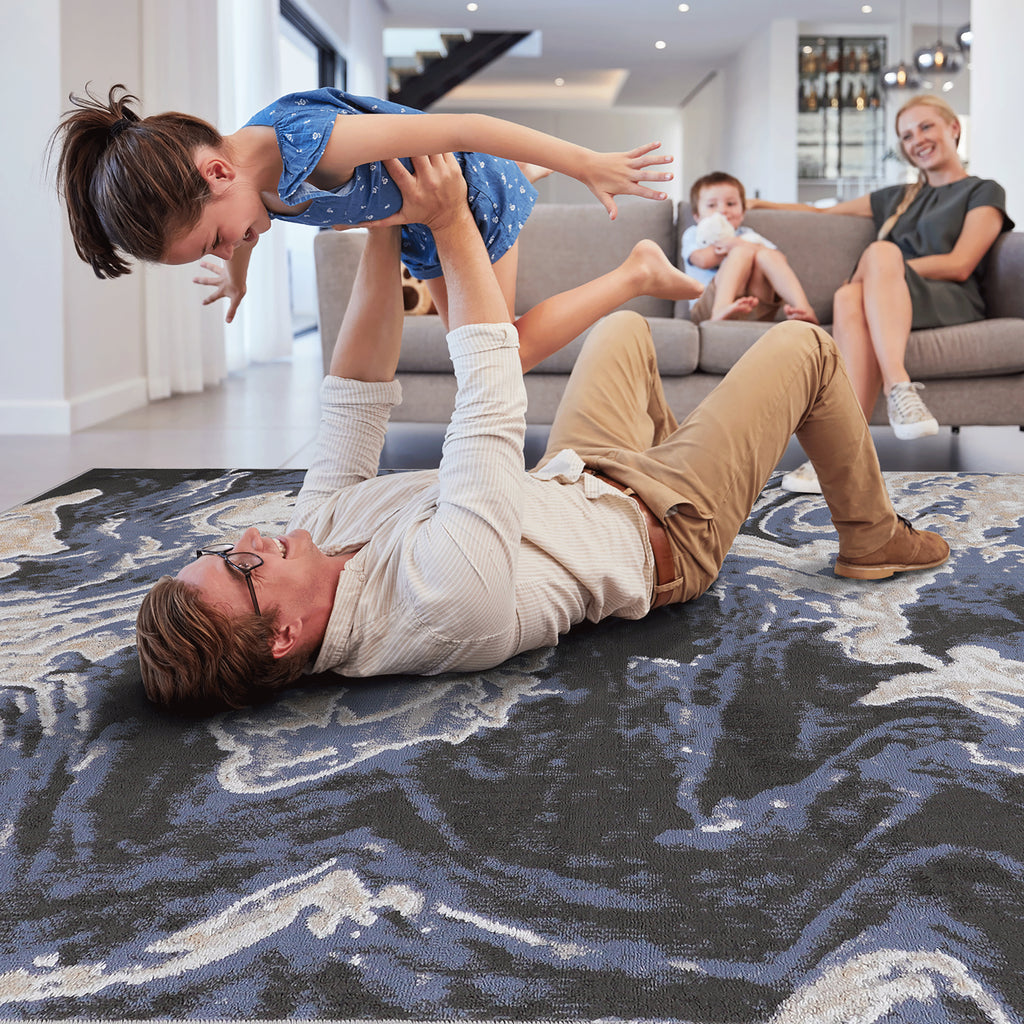 Light Blue Abstract Area Rug, 5 x 7 ft