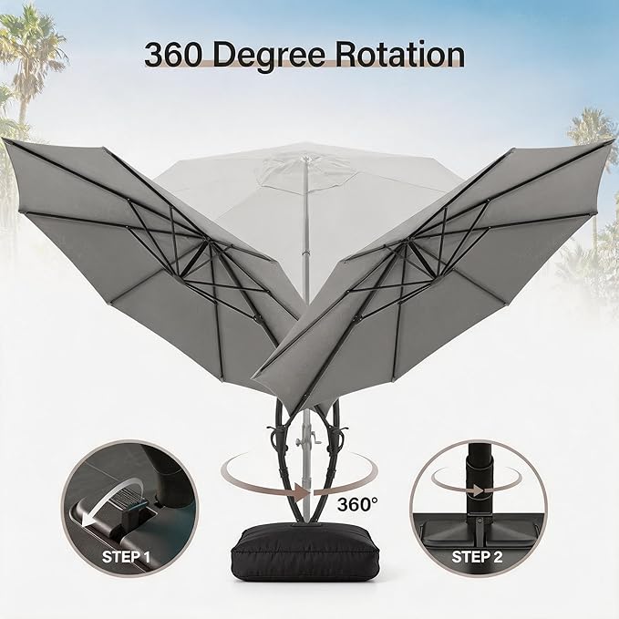 12 ft Round Cantilever Patio Umbrella with Base