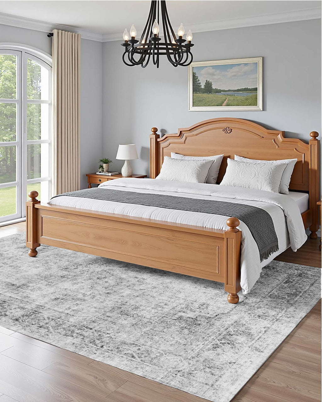Washable Boho Area Rug, 6 x 9 ft, Gray