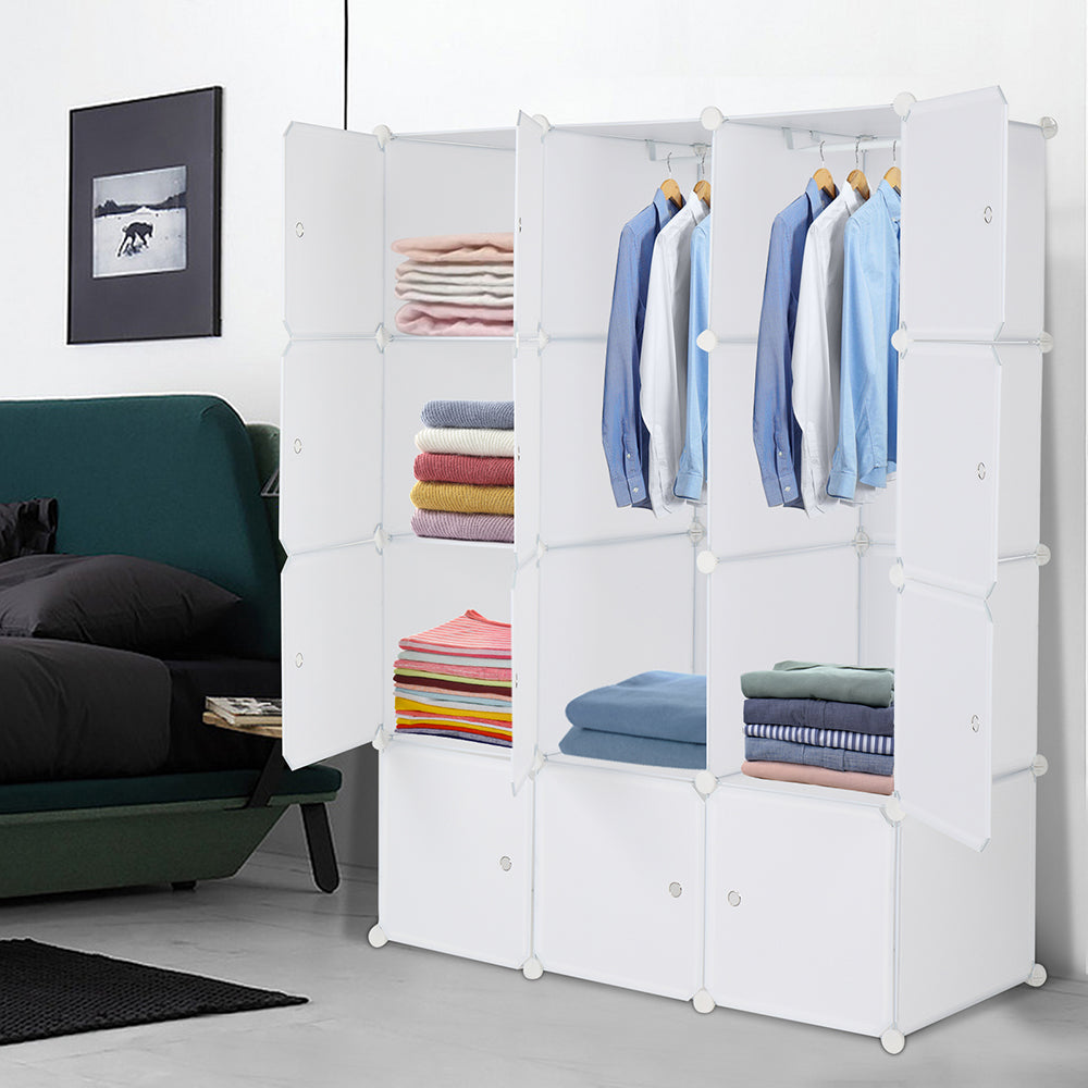 12-Cube Modular Wardrobe Organizer, White