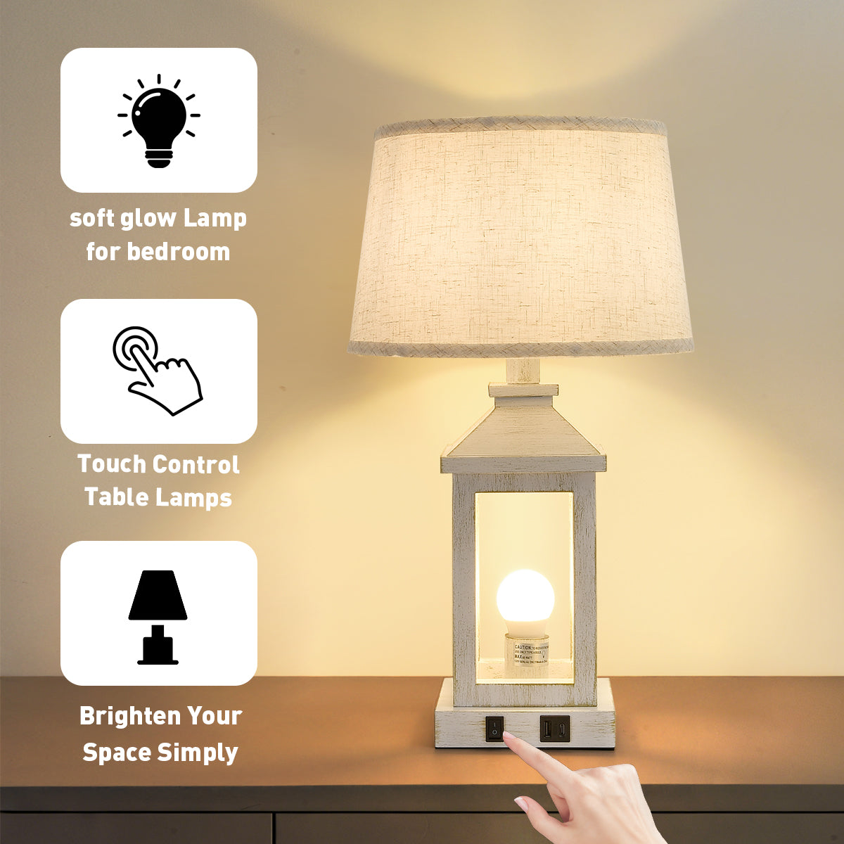20.5-Inch Industrial Table Lamps with USB Ports, Set of 2