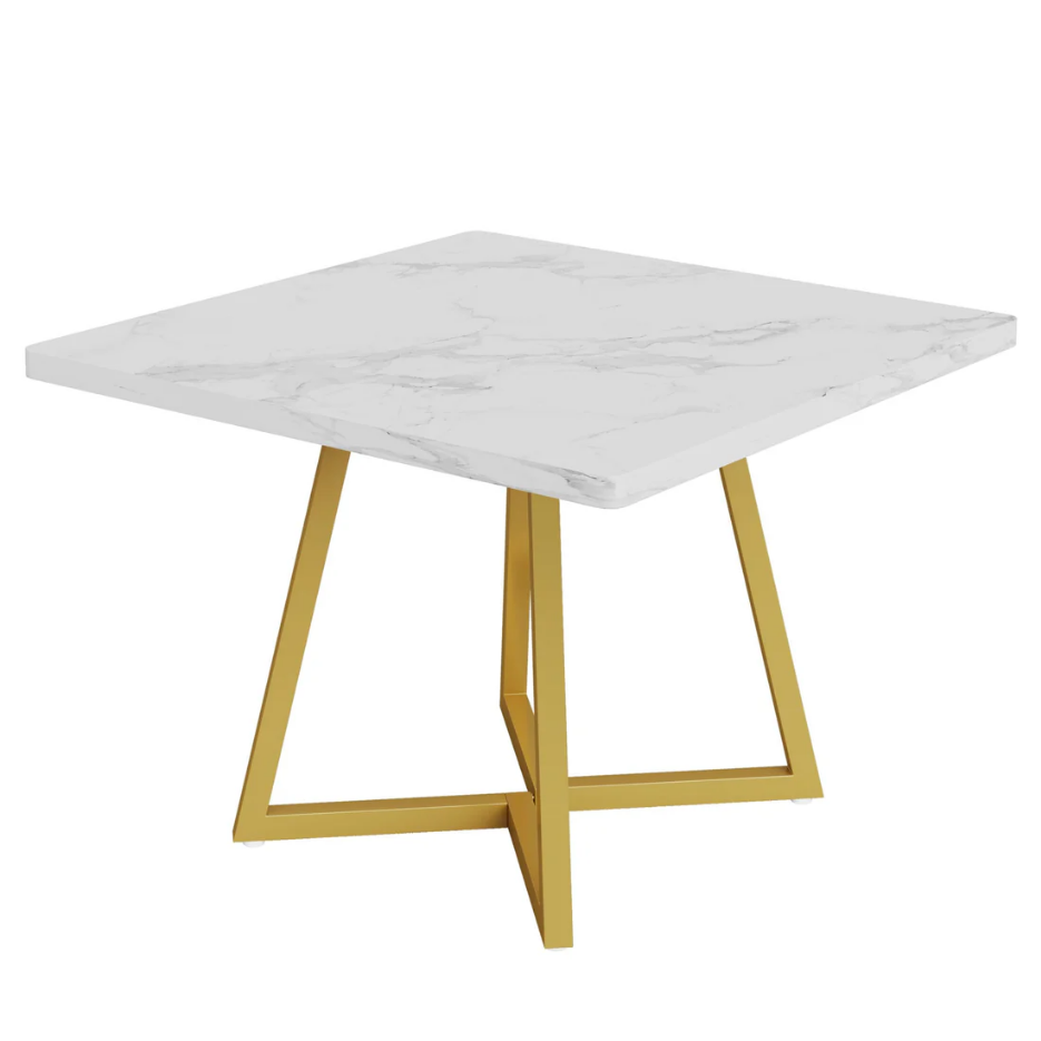 Vintage Square Dining Table, Gold and White