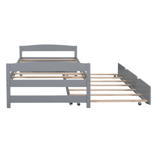 Twin Platform Bed with Trundle, Gray
