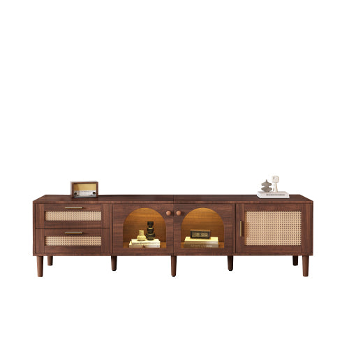 Rattan LED TV Stand for TVs up to 80 in, Dark Brown