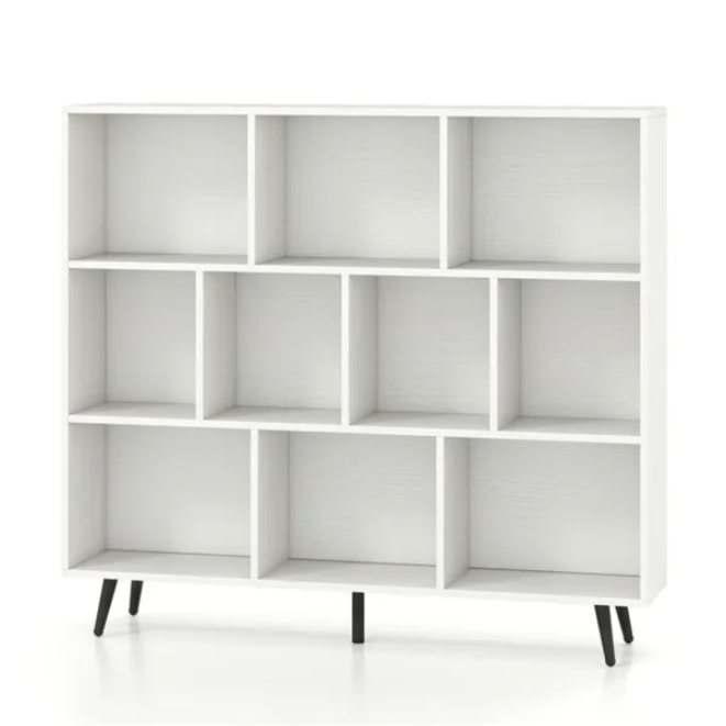 10-Cube 3-Tier Bookcase with Metal Legs