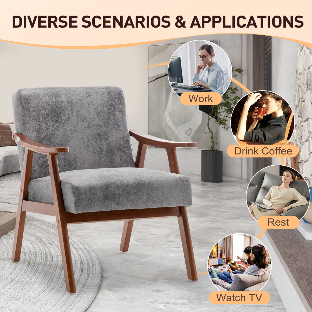 Mid-Century Wingback Accent Chair, Grey