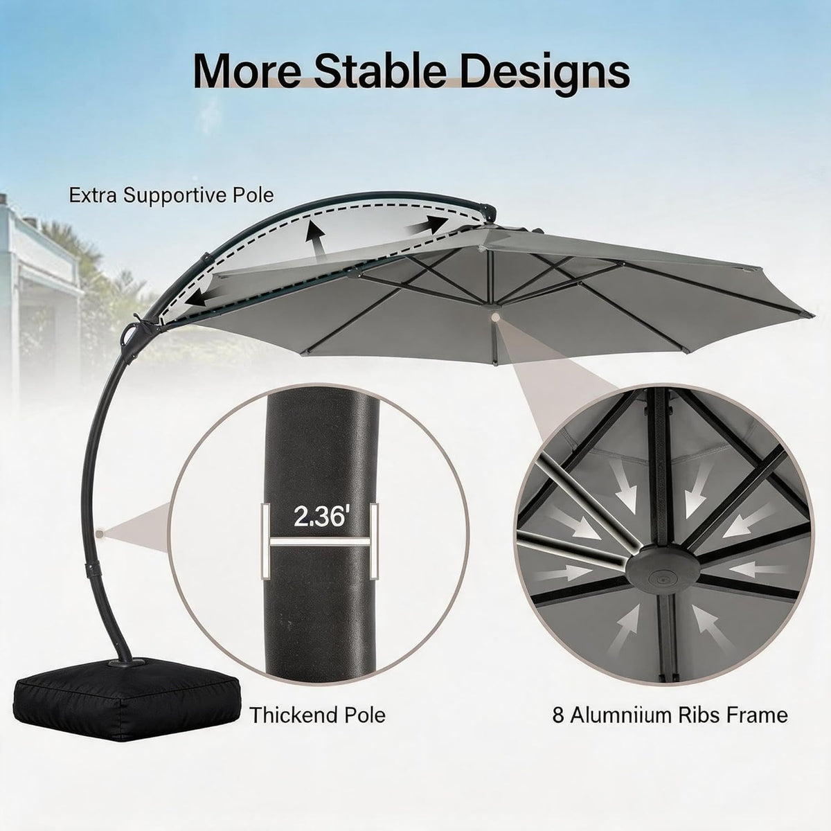 11 ft Round Cantilever Patio Umbrella with Base