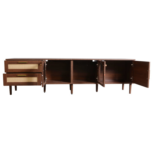 Rattan LED TV Stand for TVs up to 80 in, Dark Brown