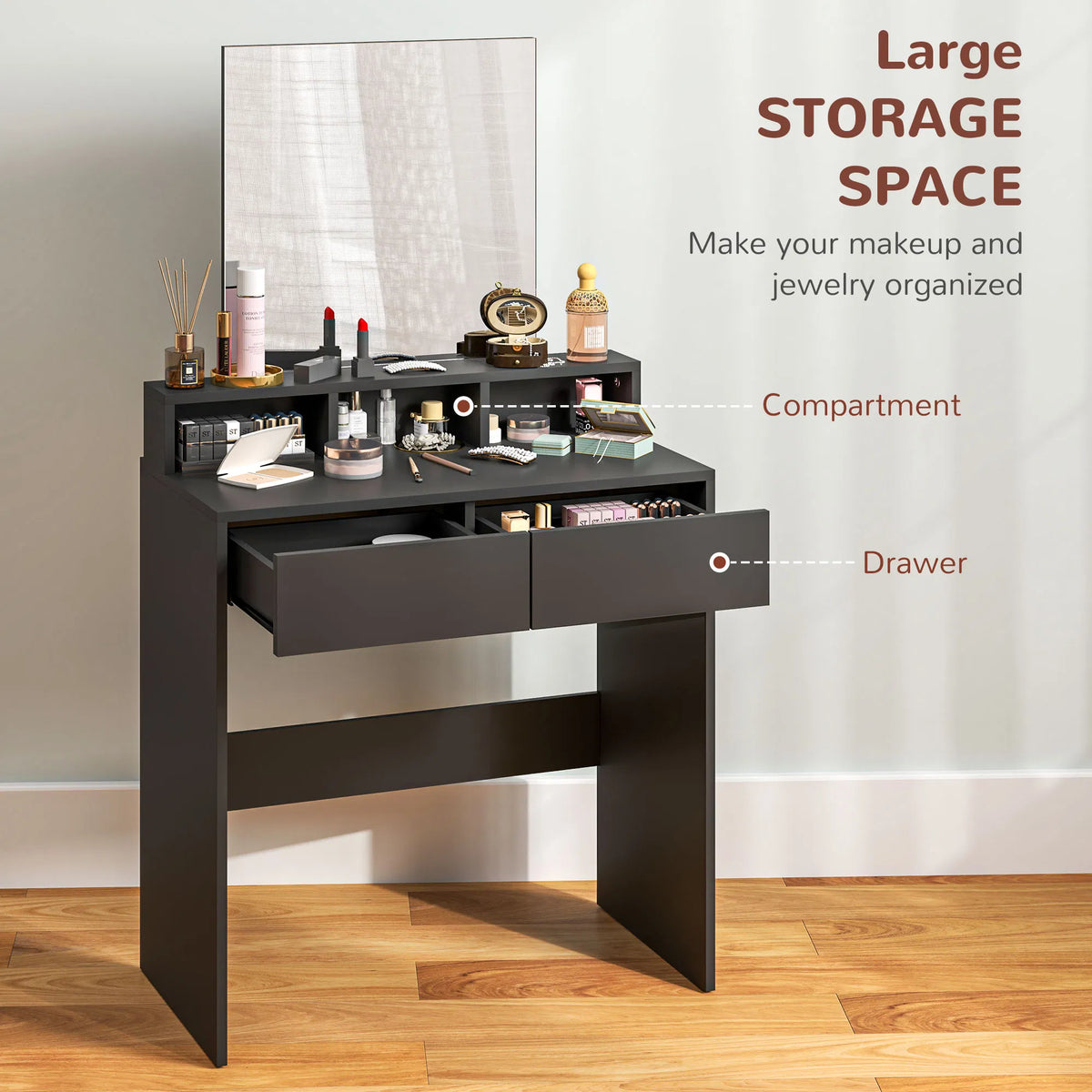 Makeup Vanity Desk with Mirror and Drawers, Black