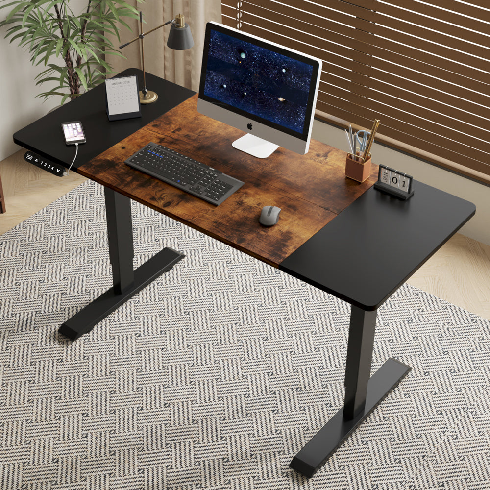 Electric Standing Desk, 55 in, Black and Brown