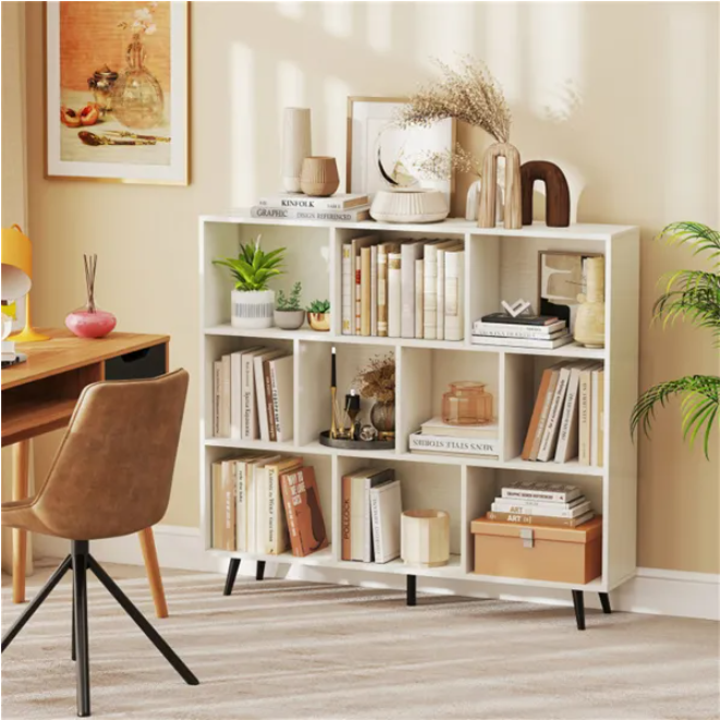10-Cube 3-Tier Bookcase with Metal Legs