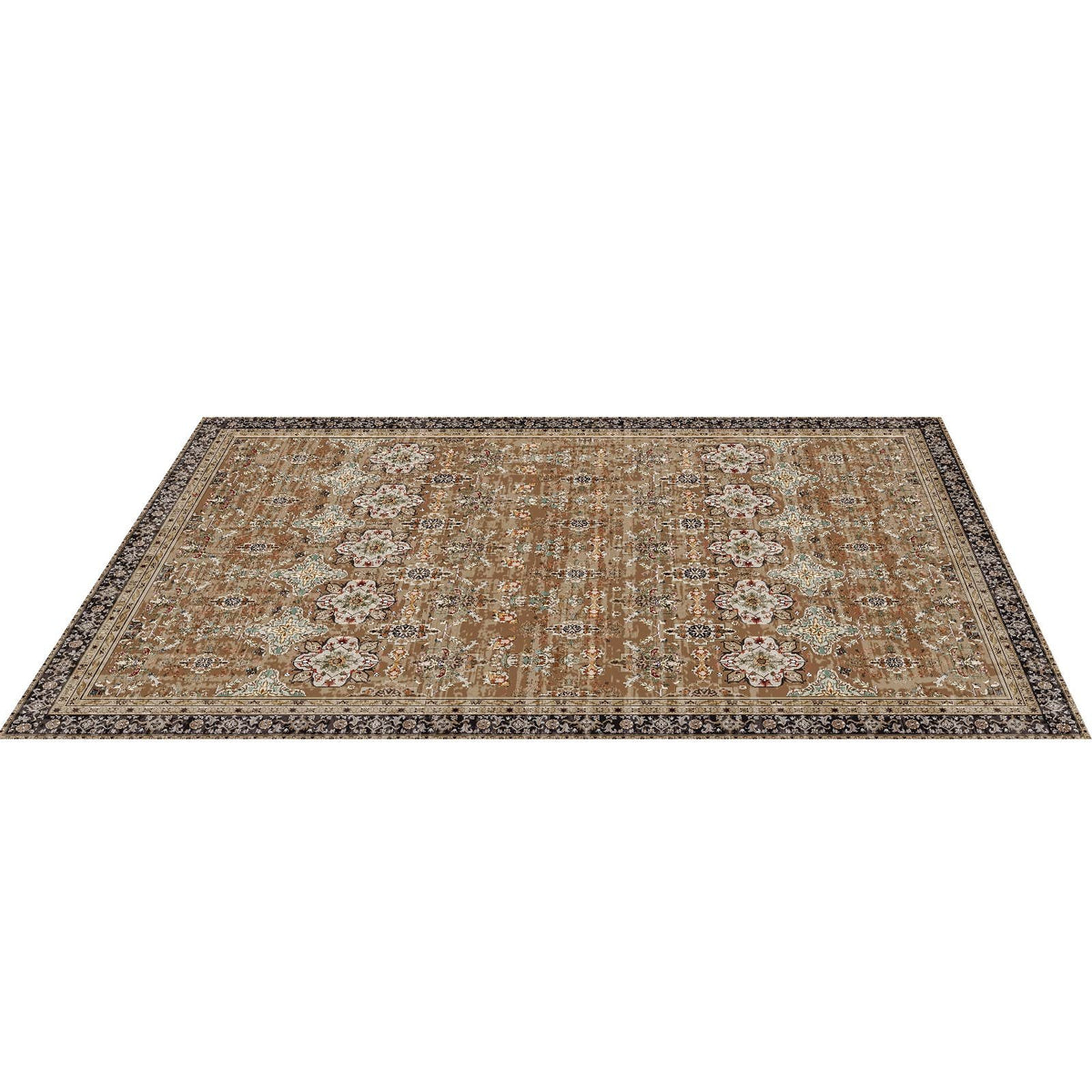Washable Vintage Area Rug, 9 x 12 ft, Brown Green