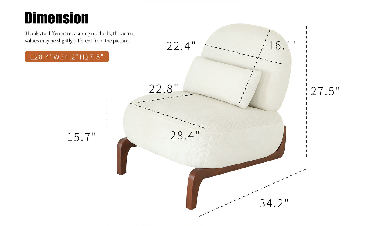 Armless Accent Chair with Solid Wood Legs, White