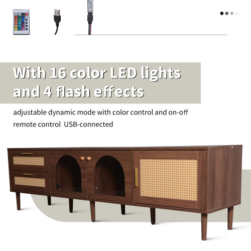 Rattan LED TV Stand for TVs up to 80 in, Dark Brown