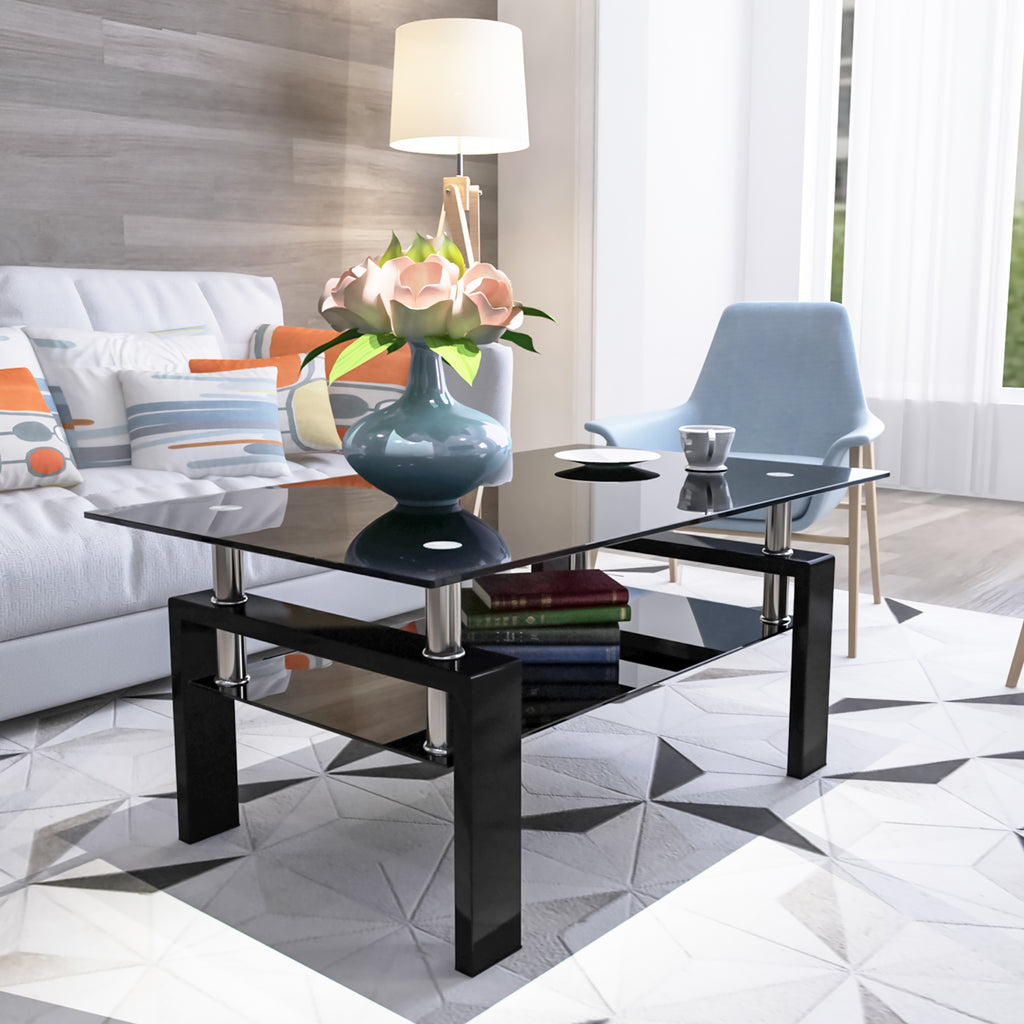 Black Glass Coffee Table, Rectangular
