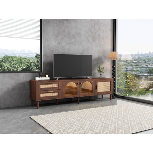 Rattan LED TV Stand for TVs up to 80 in, Dark Brown