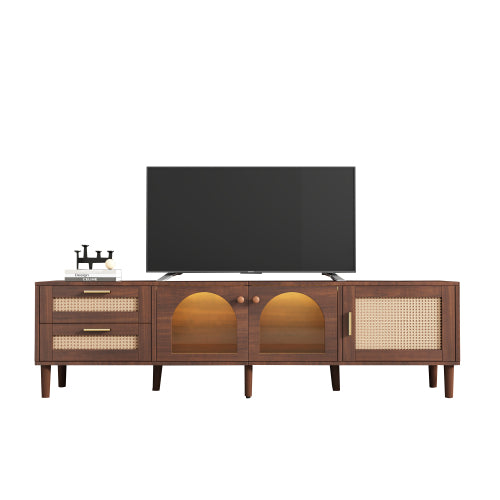 Rattan LED TV Stand for TVs up to 80 in, Dark Brown