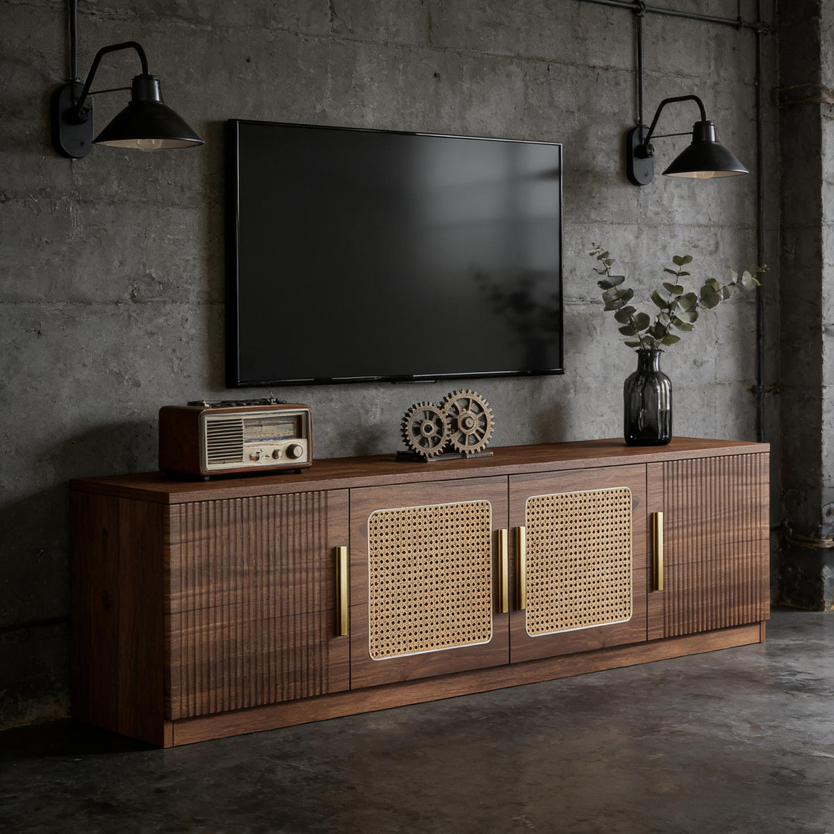 Entertainment Center TV Stand, Rustic Brown
