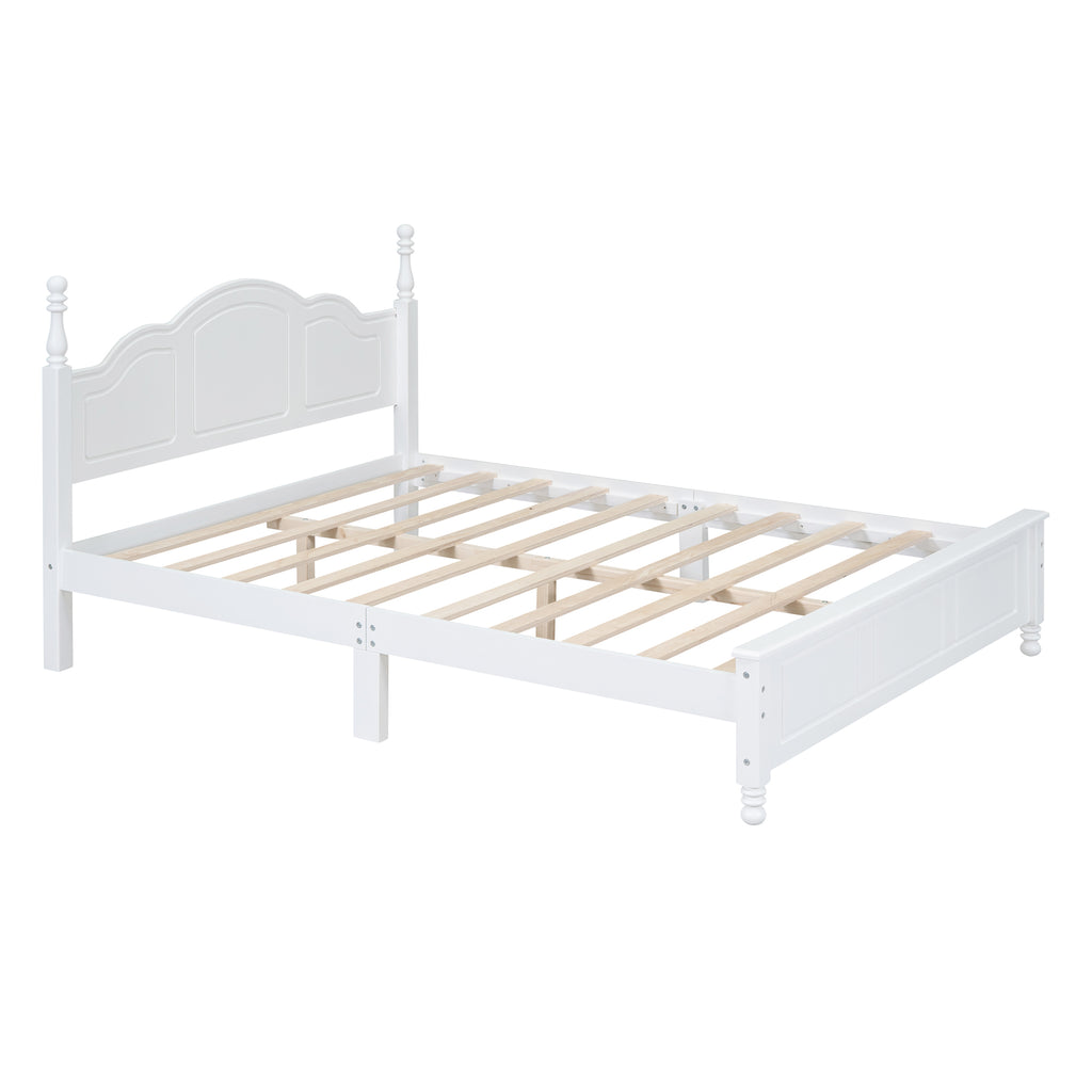 Retro Wood Platform Bed Frame, Queen, White