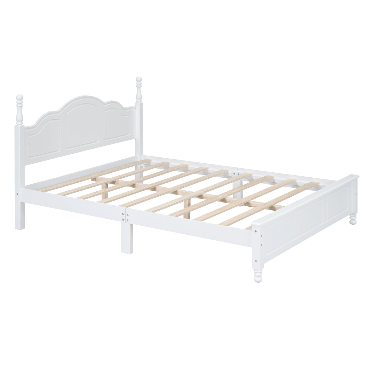 Retro Wood Platform Bed Frame, Queen, White