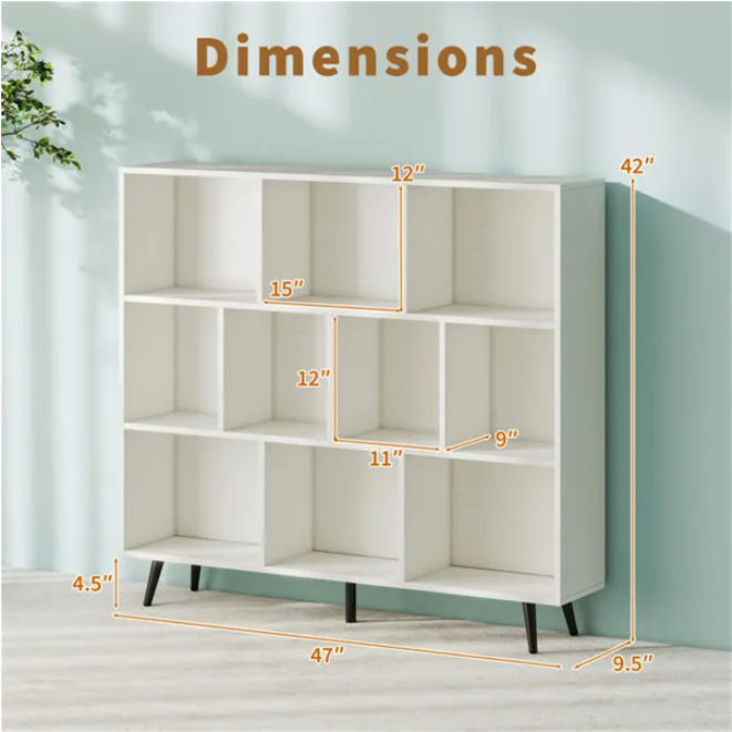 10-Cube 3-Tier Bookcase with Metal Legs
