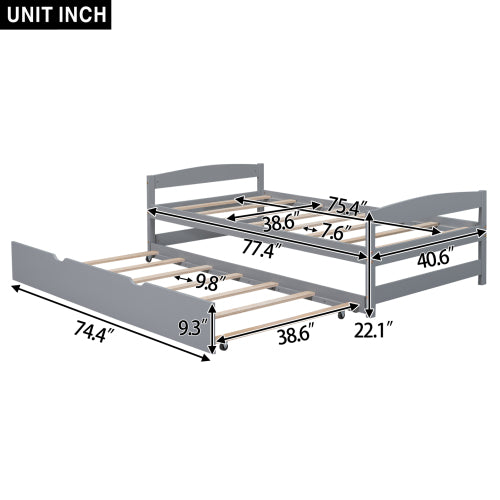 Twin Platform Bed with Trundle, Gray
