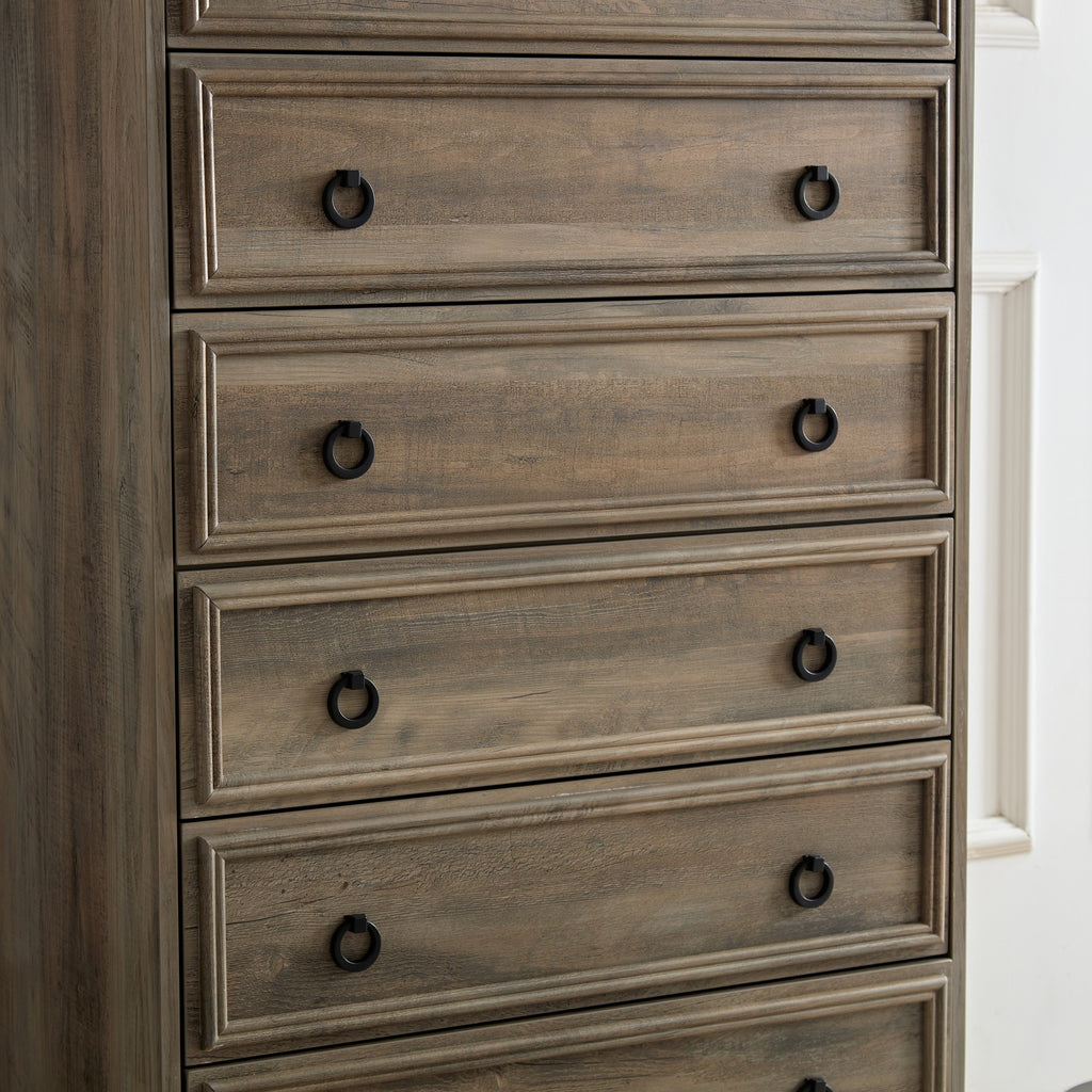Tall 6-Drawer Dresser with Textured Borders, Gray Wash