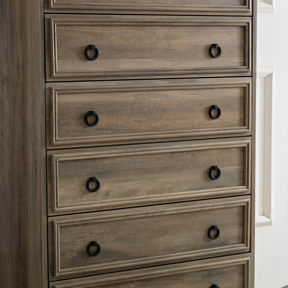 Tall 6-Drawer Dresser with Textured Borders, Gray Wash