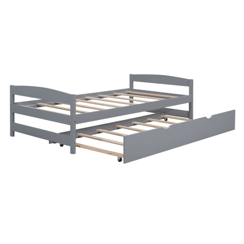 Twin Platform Bed with Trundle, Gray